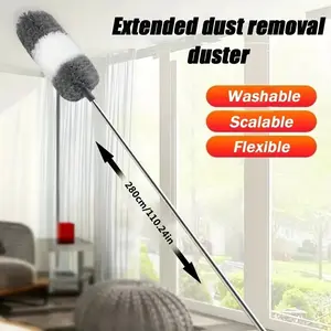 Reusable Washable Feather Duster with Extendable Handle, Flexible Head Dusting Brush, Cotton Head Plastic Handle, Home Cleaning Tool, Ceiling Duster