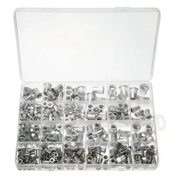 300-Pcs Metal Mechanical Hardware Aluminum Rivet Nuts, Metric M3-M8 (Including M4, M5, M6) & SAE 6-32 to 1/4-20 Rivnuts Nutserts for Material Installation, Plastic