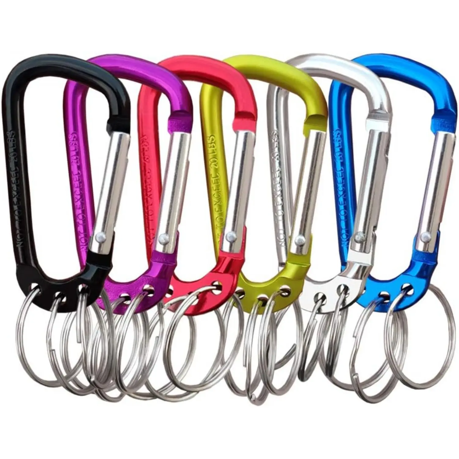 6 Pack Carabiner Clip Keychain Aluminum Alloy D Shape Multifunction Clip Hook with 3 Key Rings Black/Red/Yellow/Purple/Silver/Blue - Home Improvement.