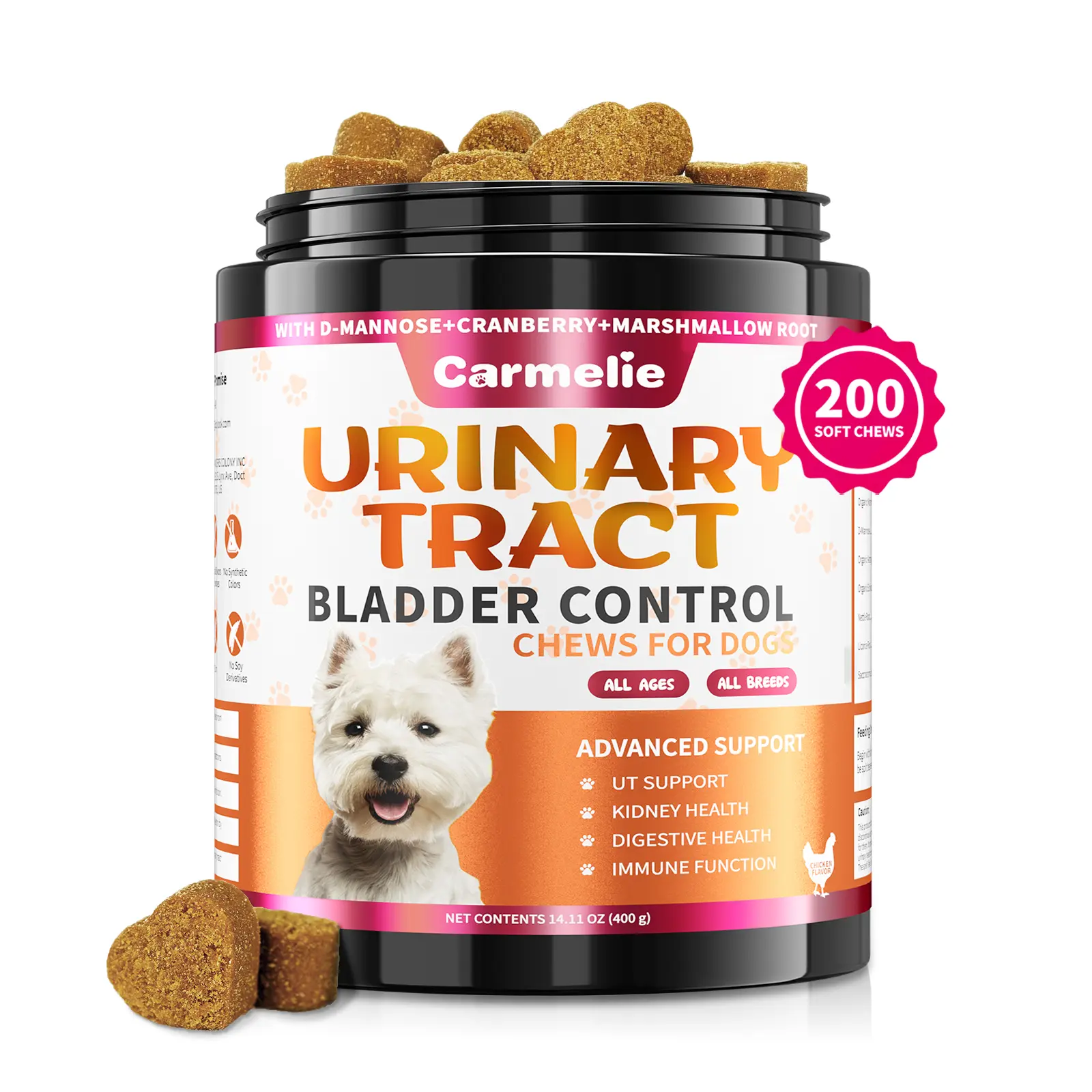 #tiktokshopbacktoschool Carmelie Dog Urinary Tract Supplement 200 Chews Natural Cranberry Support for Bladder & Kidney Health Chicken Flavor Soft Chews outdoorfun