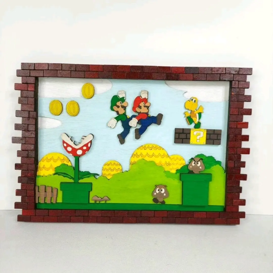 3D Layered Laser Cut Wooden Super Mario Bros Fanbase Wall Decor