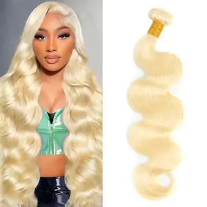 613 Bundles Human Hair Blonde Bundles Human Hair 100% Unprocessed 12A Grade Brazilian Virgin Raw Weave Bundles Human hair 1 Bundles Blonde Body Wave Straight Human Hair Extensions for Women