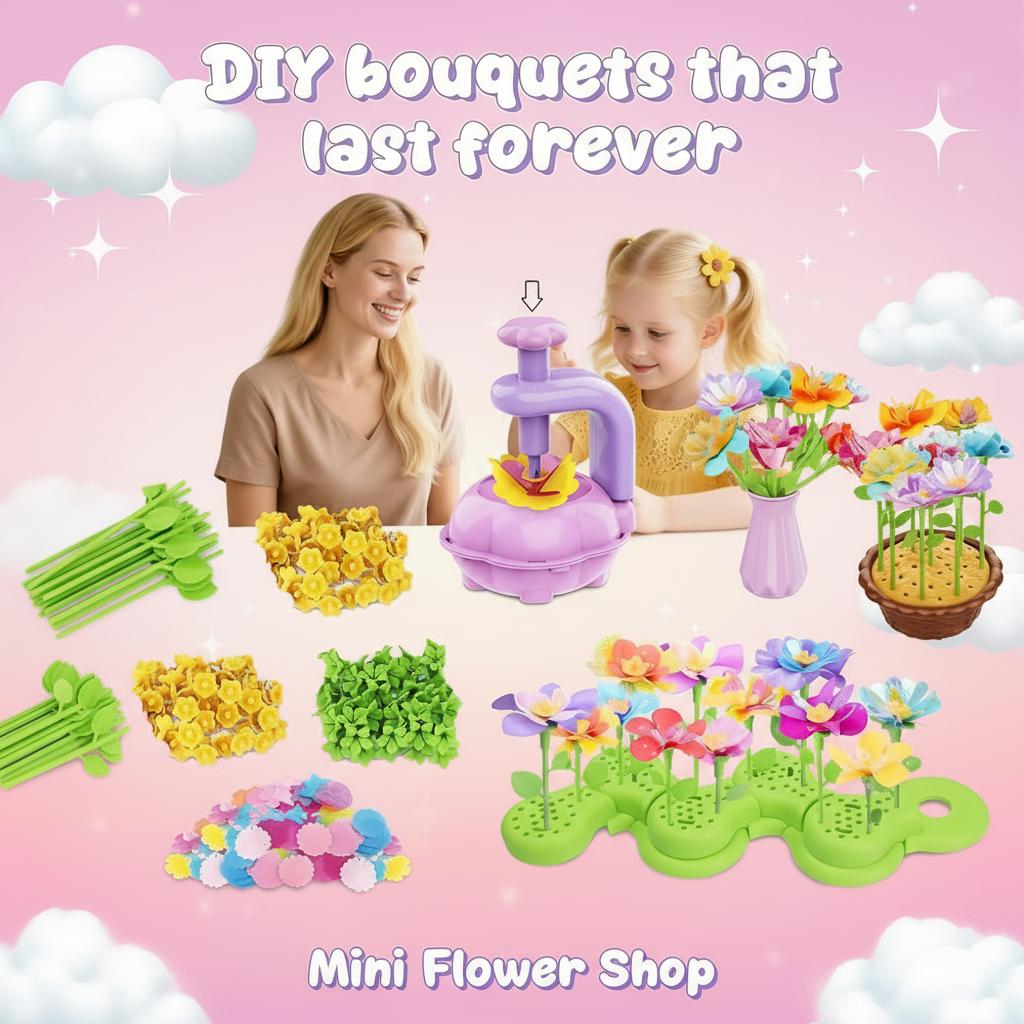 DIY Flower Bouquet Craft Kit for Kids – Colorful Build & Arrange Floral Set, Educational Creative Activity Toy, Birthday Gift for Girls Boys with 3 4 5 6 7 8 9 10 11 12 Years Old