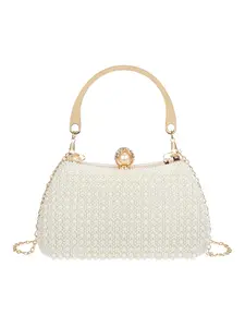 Women's Elegant Faux Pearl & Rhinestone Decorated Handbag, Exquisite Trendy Evening Bag, Fashionable Bag for Party Decoration, Handheld Bag, Crossbody Clutch Purse