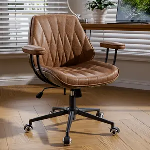 Adjustable Height Ergonomic Office Chair, 330LBS Load Capacity Leather Desk Chair with 90-120° Tilt, 360° Swivel & Silent Wheels, Rolling Computer Chair for Home & Office