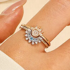 Sun and Moon Ring Set, Stackable, Adjustable Couple Ring, Suitable for Valentine's Day, Birthday Gift for Girls