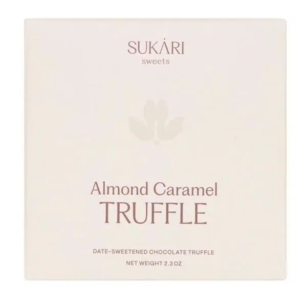 Sukari Sweets Almond Caramel Truffle - Date Sweetened Chocolate Truffle, 2.3 oz, Organic, Gluten Free, Dairy Free, Vegan Snack & Dessert