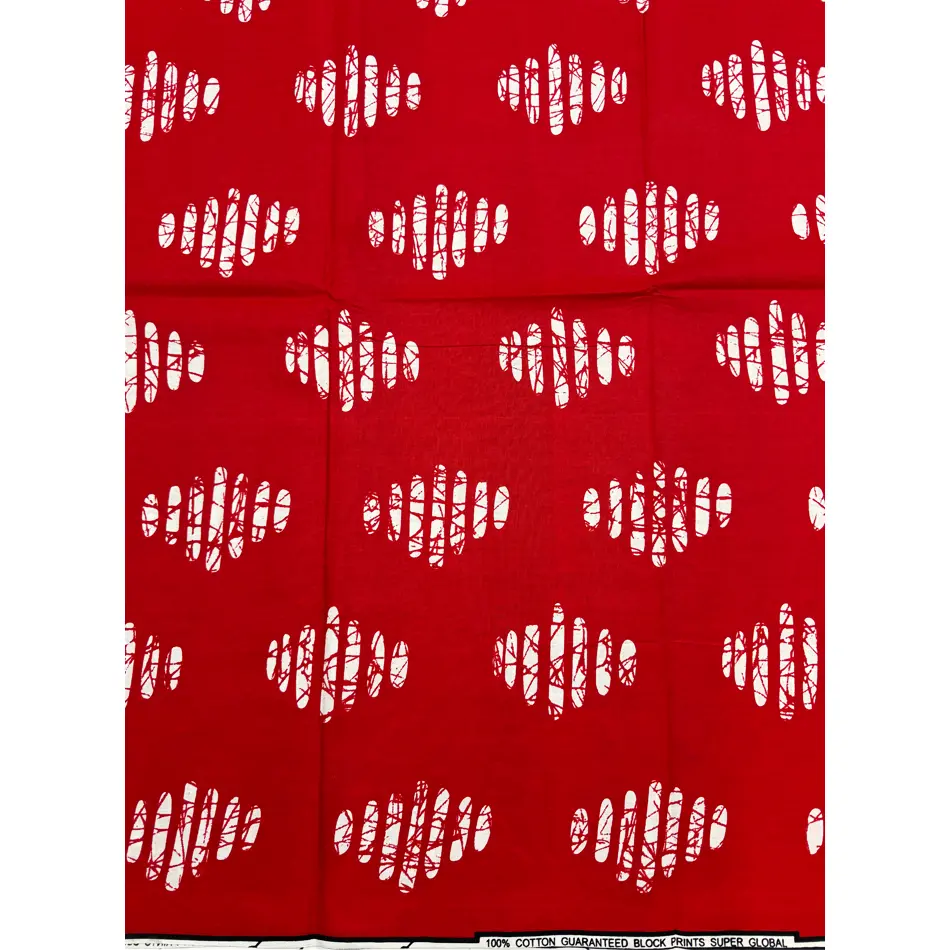 Vibrant Red and White Cotton African Ankara Wax Print Fabric - 6yd Piece Sewing Supplies for Room Decor, African Dresses, Cultural Events
