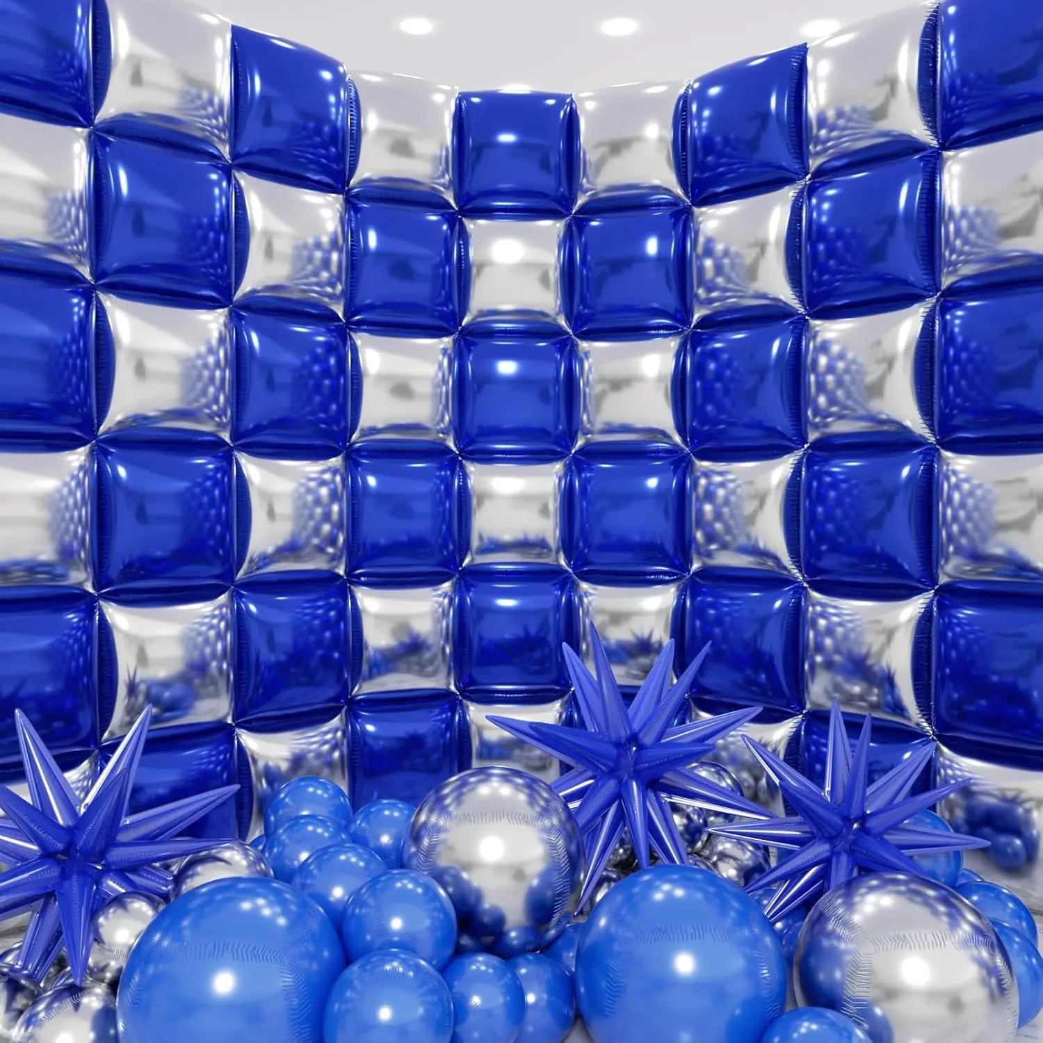 50 count Navy Blue and  Square Foil Balloons Wall Backdrop with 147 count Dark Blue and  Balloon Garland Arch Kit, Double Sided Balloon Tunnel for Birthday Graduation Party Decorations