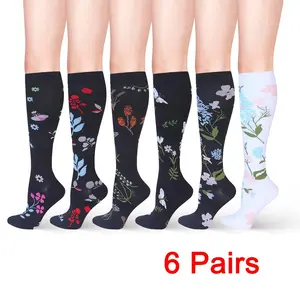 Compression Socks for Women & Men Circulation 6 Pairs 15-20 mmHg Best Support for Athletic Running Cycling Floral Design