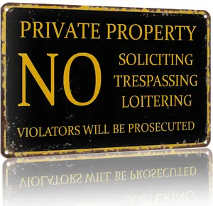 Private Property No Soliciting No Trespassing Vintage Aluminum Metal Sign Poster - Retro Warning Wall art 8x12 Inch, Yard & Home Security Sign outdoor decor