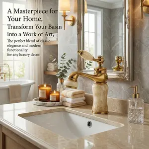 Retro Marble-Style Faucet, Single Handle Cold Hot Control, Bathroom Sink Tap, Soft Tube Set, G1/2 Interface, Decorative, Modern