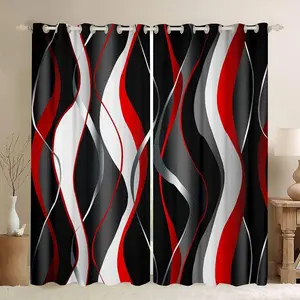 2 Pieces Curtains, Geometric Spiral Pattern, Modern Abstract Semi-Sheer, Kids Boy Girl Window Decor