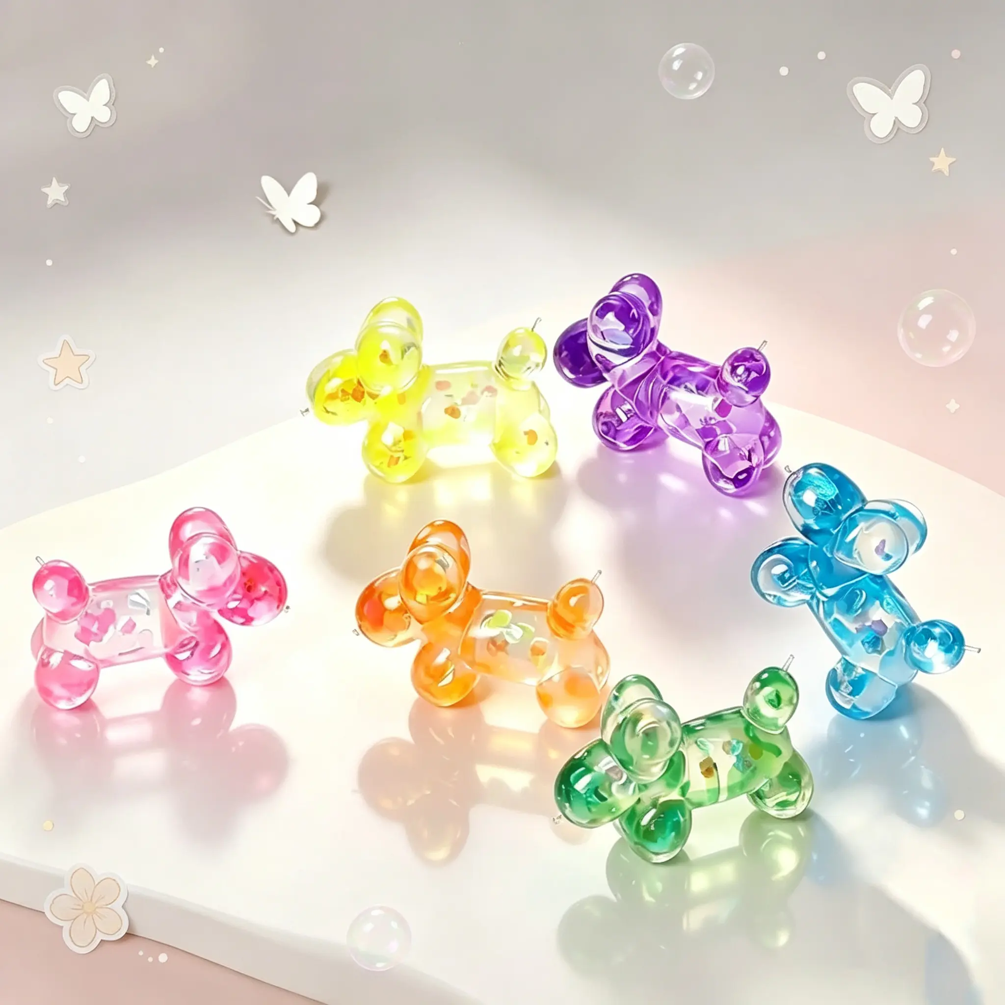 1PC/6PC Soft Squishy Sequin Little Dog Stress Balls for Girls and Boys, Cute Animal Squeeze Sensory Toys, Stretch and Squeeze Sugar Ball Sequin Little Dog Squishy Toys for Kids, Party Favors, Easter Basket Stuffers
