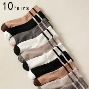 10 Pairs/set Women's Striped Mid-calf , Casual, Breathable, Sweat-absorbent, Anti-odor, Suitable For Daily Life. Style Womenswear Outfit ankle sock
