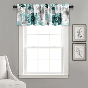 Lush Decor Leah Valance Single 18"L x 52"W + 2" Header - Floral Design with Accents, Lightweight Fabric, Ideal for Window Treatments