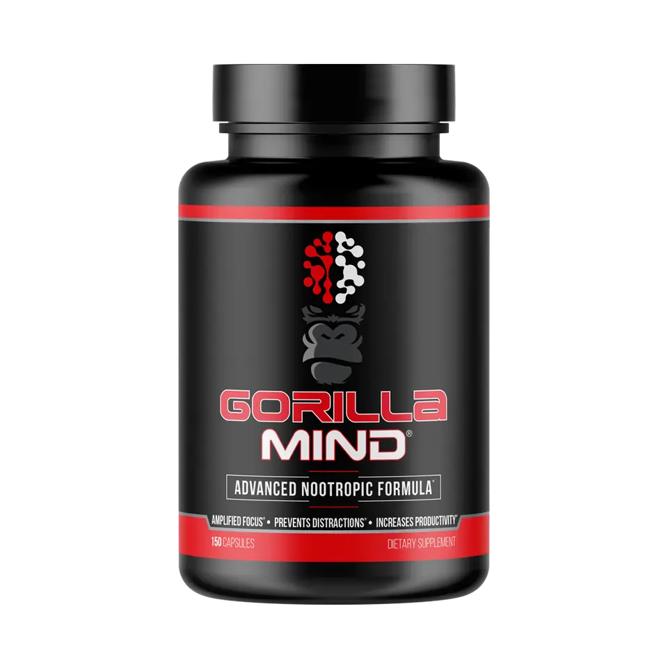 Gorilla Mind Advanced Nootropic Dietary Supplement - Sugar-Free Caffeinated Brain Food Capsules Vitamins, Multi-Ingredient, Nicotine-Free, for Brain Health, Focus Boost (30 Servings), Brain Food Supplement, Capsules Vitamins Supplements