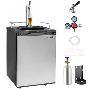 VEVOR Beer Kegerator, Single Tap Draft Beer Dispenser, Full Size Keg Refrigerator With Shelf, CO2 Tank(No Gas), Drip Tray & Rail, 23 ° F- 82.4 ° F Temperature Control, 162L, Silver