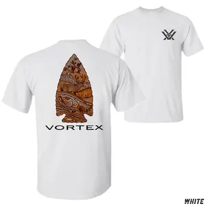 Vortex Arrowhead Wildlife T-Shirt – Navy Tee Featuring Detailed Outdoor Scene with Trout, Deer, Ducks, and Mountains Inside Arrowhead Graphic, Perfect for Hunters, Anglers, Nature Lovers, and Fans of Rustic Outdoor Apparel, Top Menswear Streetwear