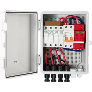 VEVOR PV Combiner Box,  , 4 String, Solar Combiner Box with 15A Rated Current Fuse 63A Circuit Breaker Lightning Arrester and Solar Connector, ABS Plastic Case for On / Off Grid Solar Panel System, IP65