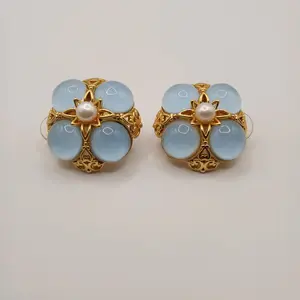 Victorian style chandelier blue earrings