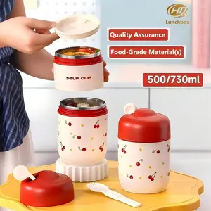 New High-Quality Sus304 Food Grade Material Cherry Breakfast Cup/lunch Box, Portable Lunch Box, Insulated Lunch Compartment, Insulated Bento Box, Single Layer Dual Layer Combination, Includes Spoon, Durable Lunch Box