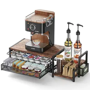2-Tier K Cup Holder Coffee Pod Drawer Organizer for 48 Pods, Sliding Storage Drawer, Space Saving Coffee Bar Station Organizer for Countertop, Brown for Home & Office