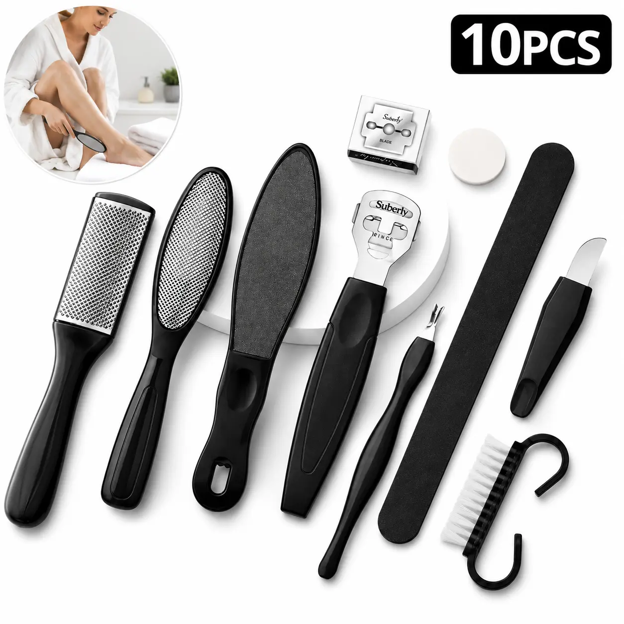 10PCS Stainless Steel Foot File Kit, Callus Remover Tool Set for Feet Care, Double Sided Pedicure Tools for Home Spa