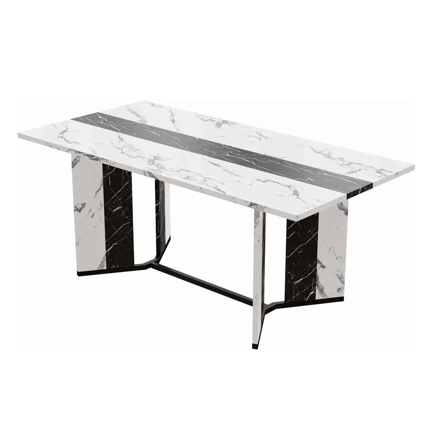 PUKAMI Rectangular Dining Table for 6 People, 71 Inch Long Wood Kitchen Dinner Table with Sturdy Metal Frame & Waterproof Tabletop, Modern Farmhouse Dining Room Tables for Home, Living Room, White