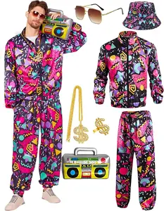 80s Outfit for Men Neon Baggy Tracksuit Set 90s Vintage Couples Costumes