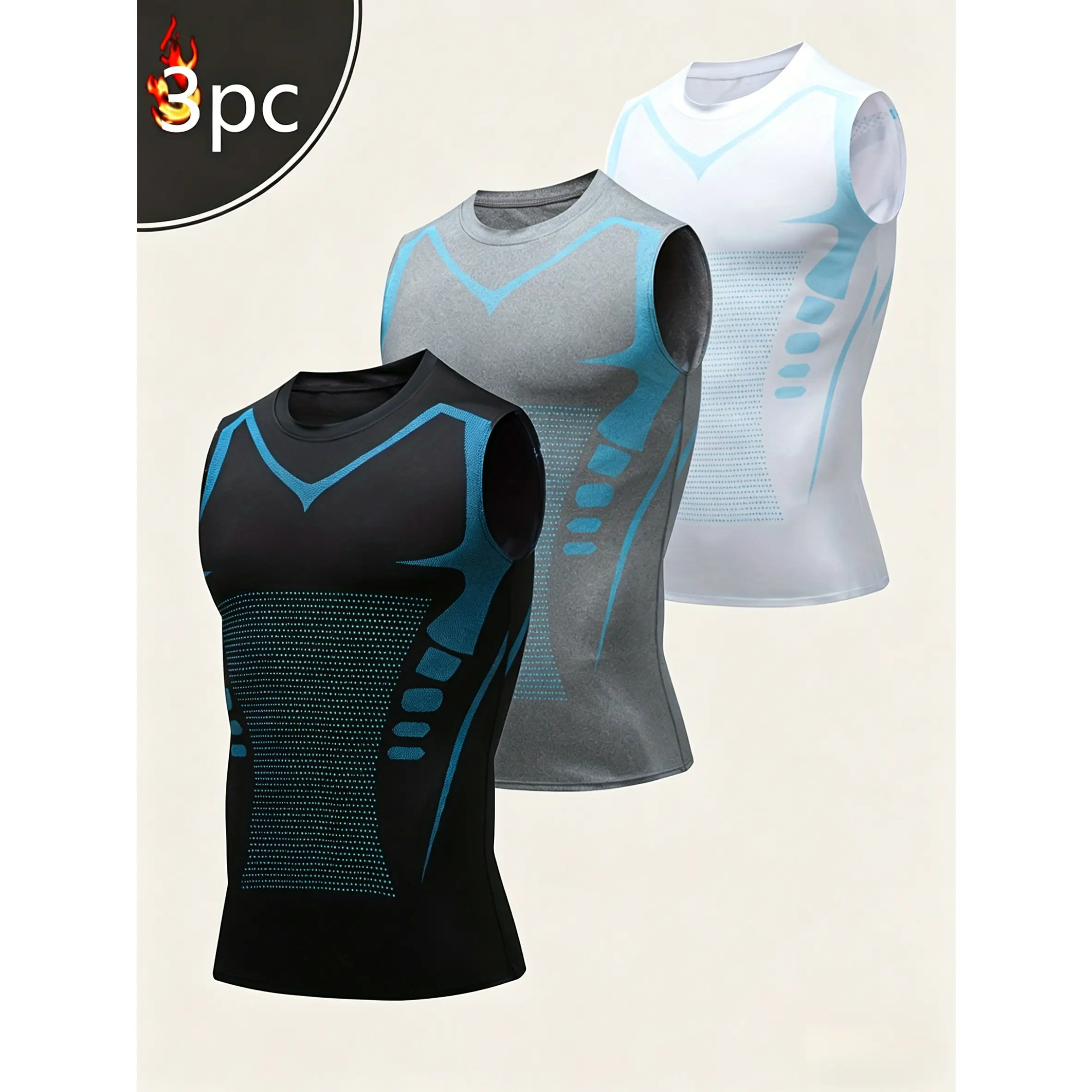 Set of 3 Men'S Athletic Compression Tank Tops, Sleeveless Shirts for Basketball, American-Style Training Vests Designed for Moisture-Wicking And Quick-Drying, Ideal for Sports And Outdoor Activities