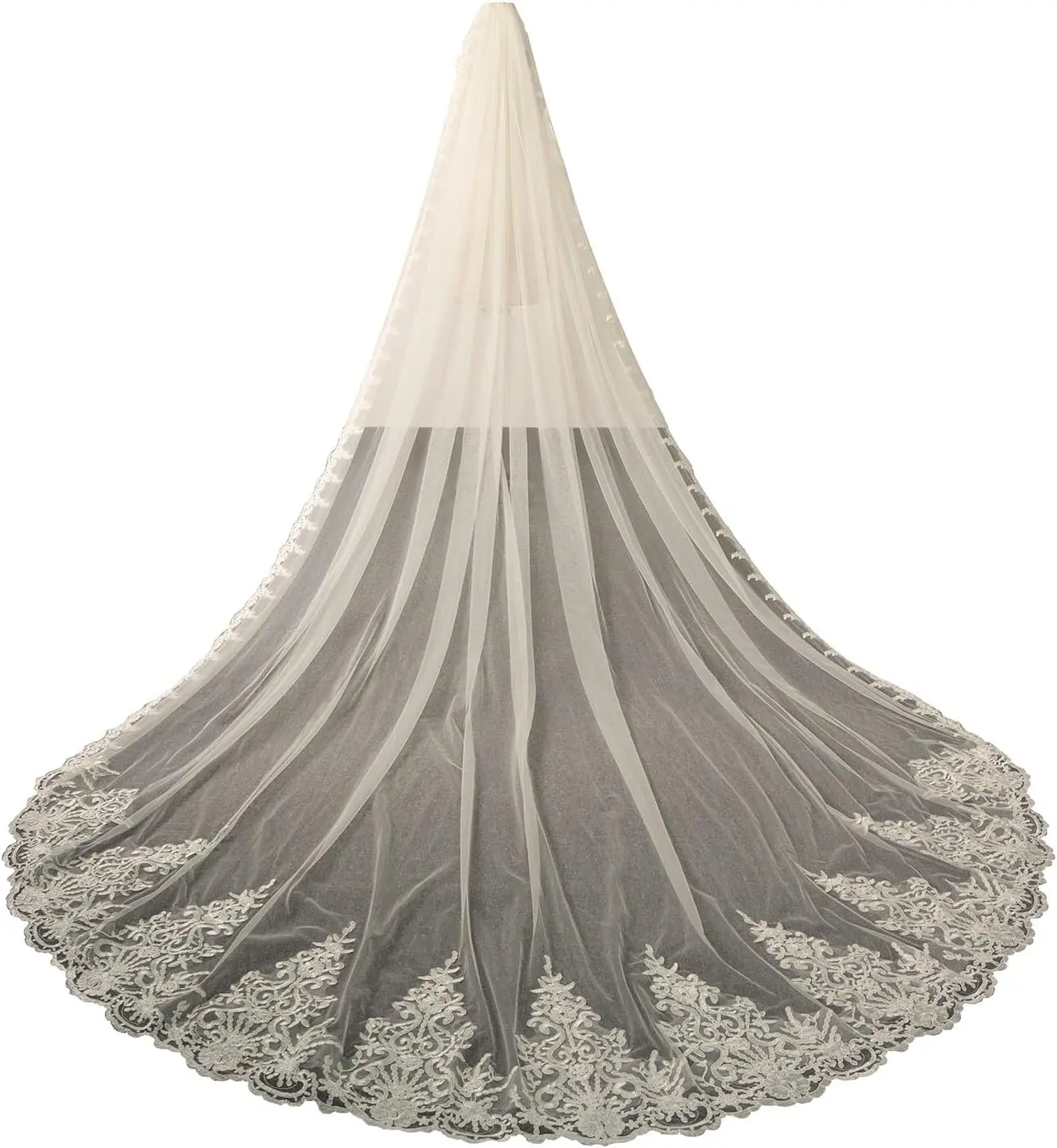 Lace Edge Wedding Bridal Veil with Metal Comb Elegant Vintage Lace Bridal Veil With Lace Ruffle Hem And Train, Suitable For Vienna Cathedral And Church