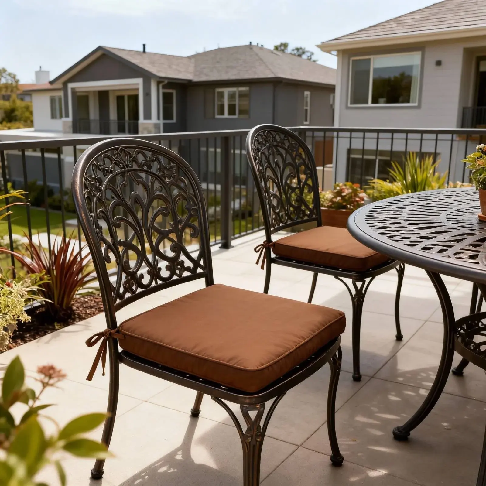 2-Pack Outdoor Cushions for Chairs, 17x16x2 In Dining & Patio Seat Cushions with Ties, Water-Resistant Indoor-Outdoor Use (Khaki/Coffee)
