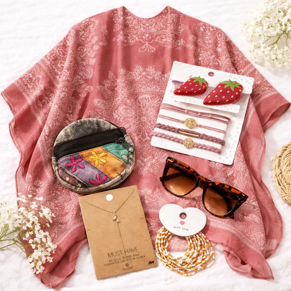 Women's Bag Accessories Bundle - Shawl, Bandanas, Bracelets, Hair Accessories, Costume Jewelry Set, Accessory Set
