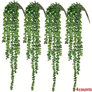 4 Pcs Artificial Succulent String of Pearls Hanging Plants, Realistic Faux Greenery for Indoor & Outdoor Decor, Perfect Wall Decoration for Living Room & Garden, Home Decor Accessory