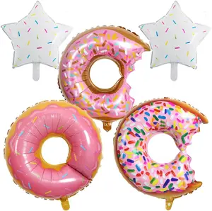 Donut Balloons Sweet Candy Multicolor  Foil Mylar Balloons for Donut Theme Birthday Party Supplies  Shower Wedding Decorations 5 count