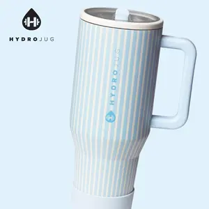 HydroJug Traveler - 40 oz Water Bottle with Handle & Flip Straw - Fits in Cup Holder, Leak Resistant Tumbler-Reusable Insulated Stainless Steel & Rubber Base - Gifts for Women & Men, Cape COD