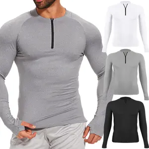 Men’s Compression Shirts Long Sleeve Athletic Workout Sports Gym Quick Dry Tops 1/4 Zip Pullover
