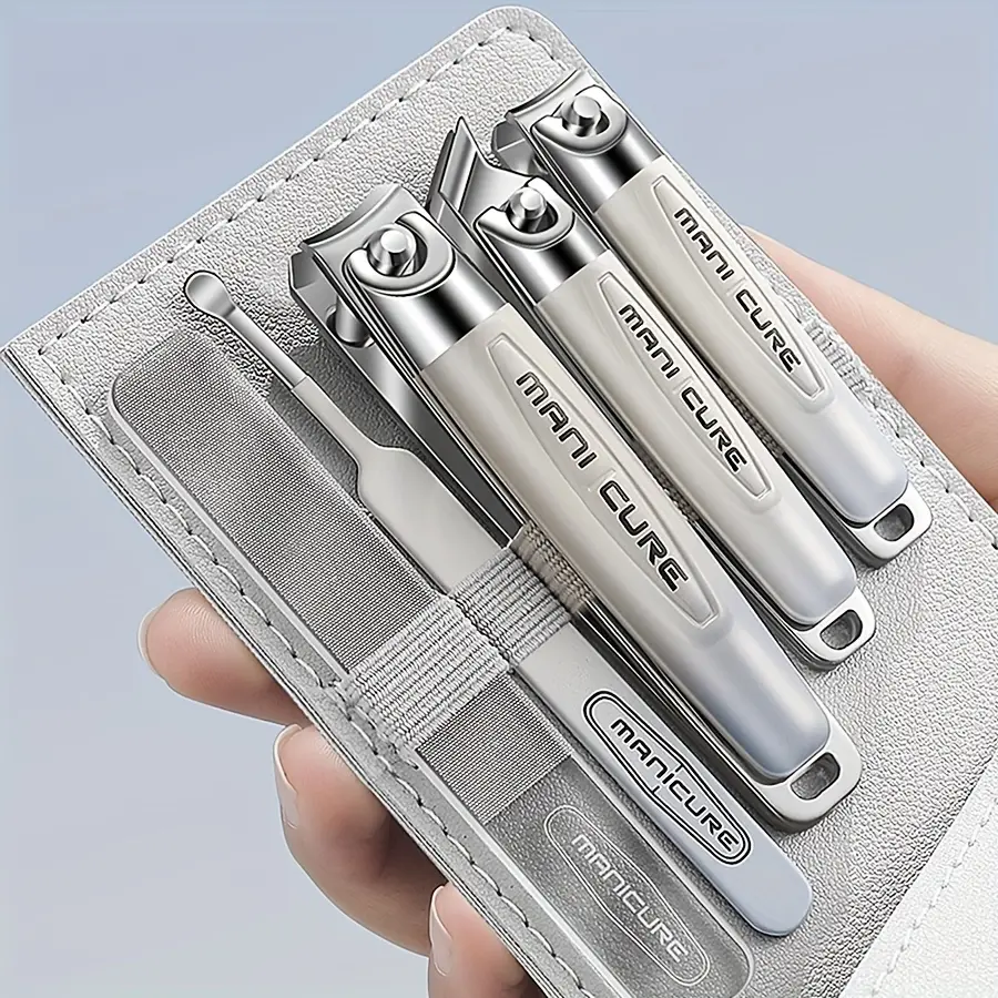 5-piece stainless steel manicure set, nail clipper set with travel kit, unisex, home manicure and pedicure tools, portable nail clippers, nail scraper, ear pick, professional manicure set