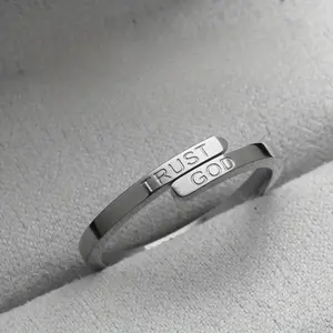 1pc Stainless Steel Open Ring, Decorative Engraving Rings with "TRUST GOD" Inscription