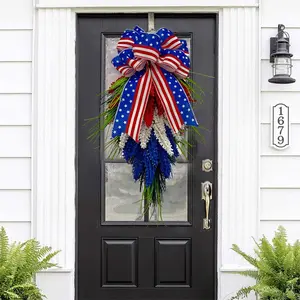 Artificial wheat sheaf wreath suitable for the American Memorial Day on July 4th, a festive red, white and blue wreath hanging decoration, Doorframe ornament, suitable for decorating the entrance and walls of the home