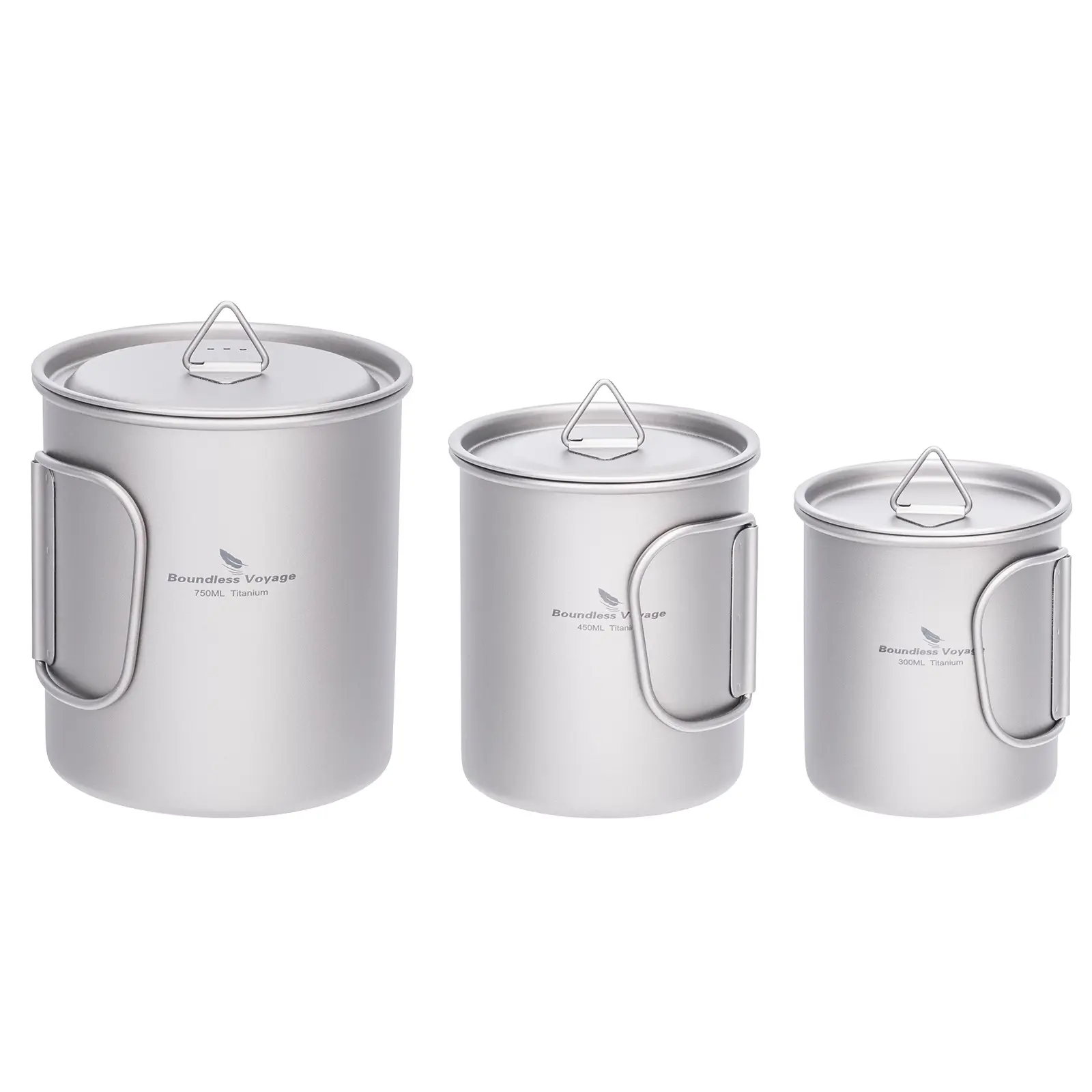 Boundless Voyage Titanium Mug with Lid and Foldable Handle, Lightweight Durable Portable Titanium Tea Cup, 300ML, 450ML, 750ML, Water Bottle Ideal for Backpacking and Hiking, Camping Mug