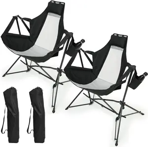 Hammock Folding Camping Chair, Outdoor Portable Swing Camp Chairs Set of 2 with Aluminum Alloy Adjustable Back Swinging Chair for Beach Lawn Patio
