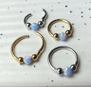 1pc Opal Ball Hinged Segment Ring Helix Septum Clicker Body Jewelry