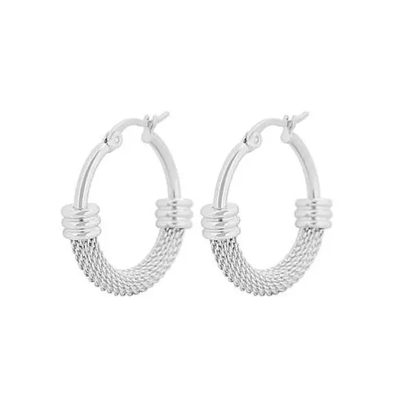 Stately Steel Mesh Link Hoop Earrings - 1"