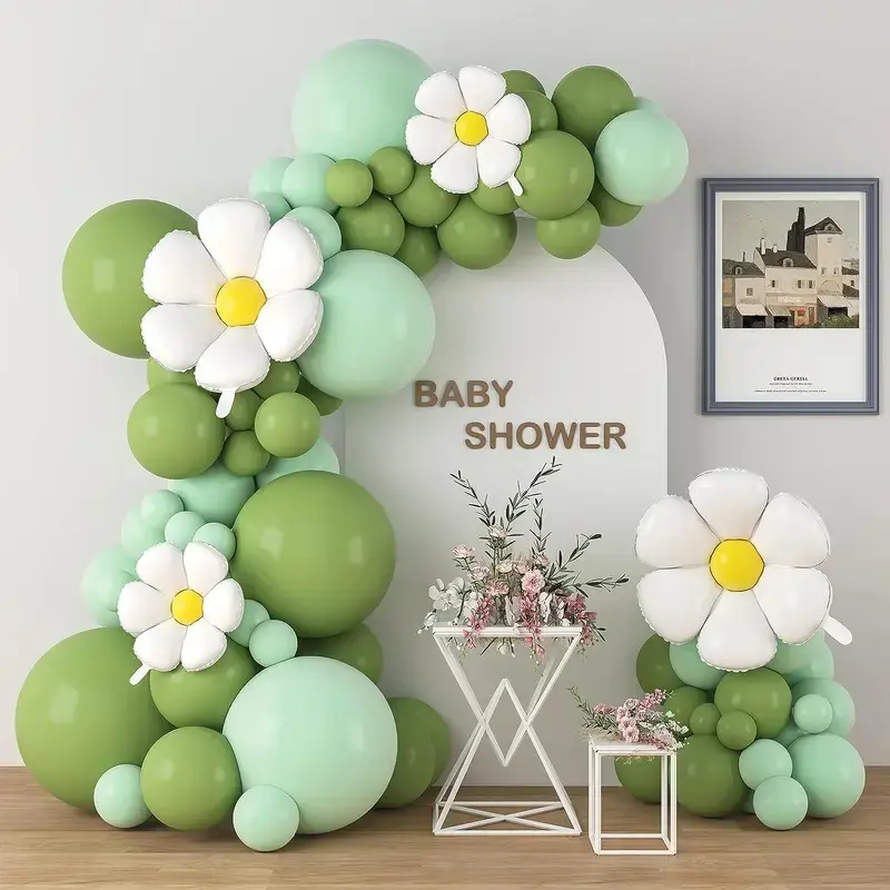 112pcs Floral Design Latex Party Balloons - Avocado Green, White Daisy, Sunflower - Multi-Event Outdoor Decor for Graduation, Birthday, Anniversary