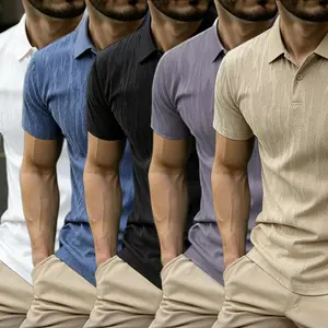 Men’s multicolor polo shirt, short sleeves, loose fit, breathable V-neck polo shirt, suitable for casual and business outfits, top, men’s apparel, Menswear Beige Shortsleeve