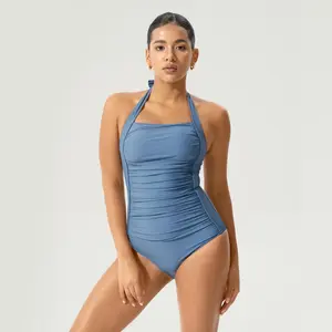 BodyTips Halter One Piece Swimsuit Cooling Feel Open Back Cloudlike Sleek Silhouette Flexible Fit Swimwear Clean Design Popular Beach Outfit Versatile One Piece For Pool Vacation Summer Activities Sunbathing Water Sports Casual Swim Style All Day Wear