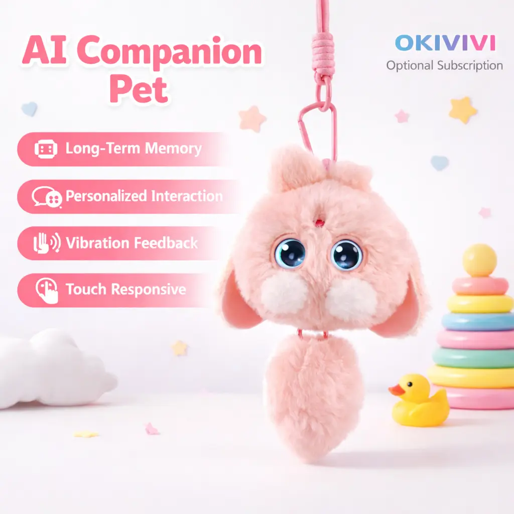 OKIVIVI Sunny Soft Plush AI Companion Electronic Pet - Voice Control, Voice Chat, Life-Like Responses, AI Memory, Touch-Reactive Feedback, Expressive Eyes, 1-Month Subscription, Emotional Care, Pink Stuffed Animal Interactive Charm, Holidays, Birthdays, A