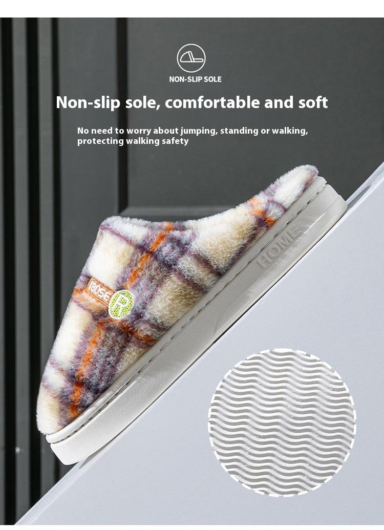 Women's Home Plush Warm Non-slip Plaid Cotton Shoes